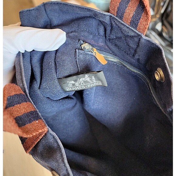 Hermes Small Fourre Tout Canvas Handbag - Blue/Rust - Picture 8 of 14